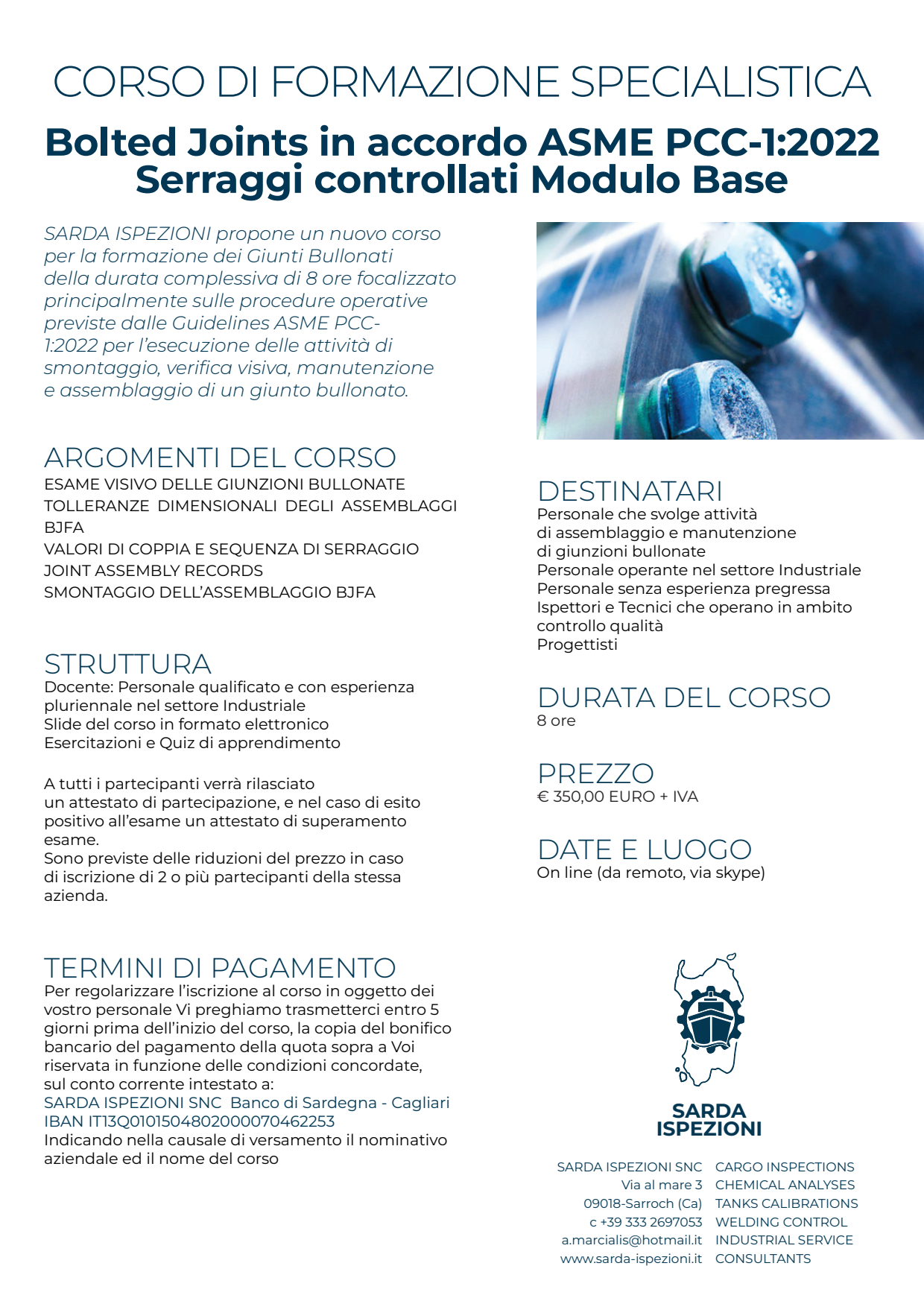Giunzioni bullonate e serraggi controllati: ASME PCC-1 – Sarda Ispezioni online a Online Giunzioni bullonate e serraggi controllati: ASME PCC-1 – Sarda Ispezioni online a Online