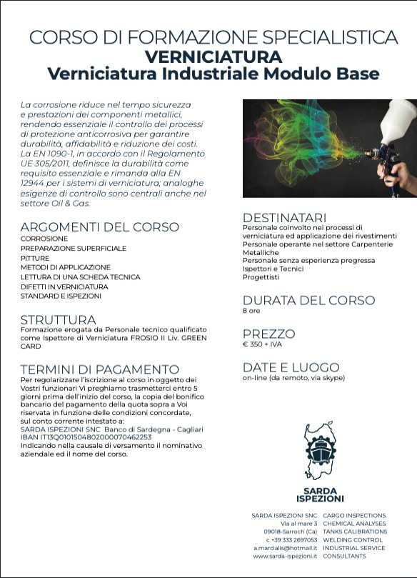 Verniciatura industriale: modulo base – Sarda Ispezioni online a Online Verniciatura industriale: modulo base – Sarda Ispezioni online a Online